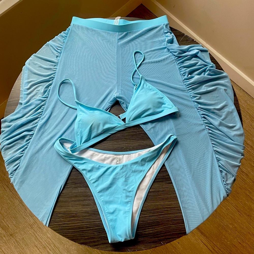 Blue 3pcs swimsuit set